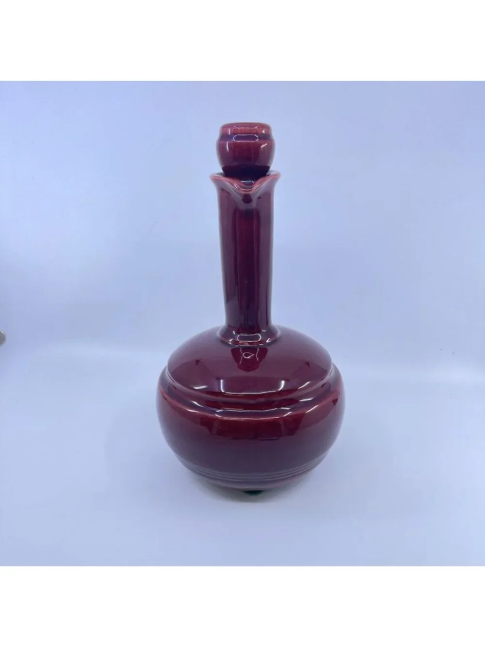 vintage metlox poppy trail ceramic decanter with cork stopper and spouted neck
